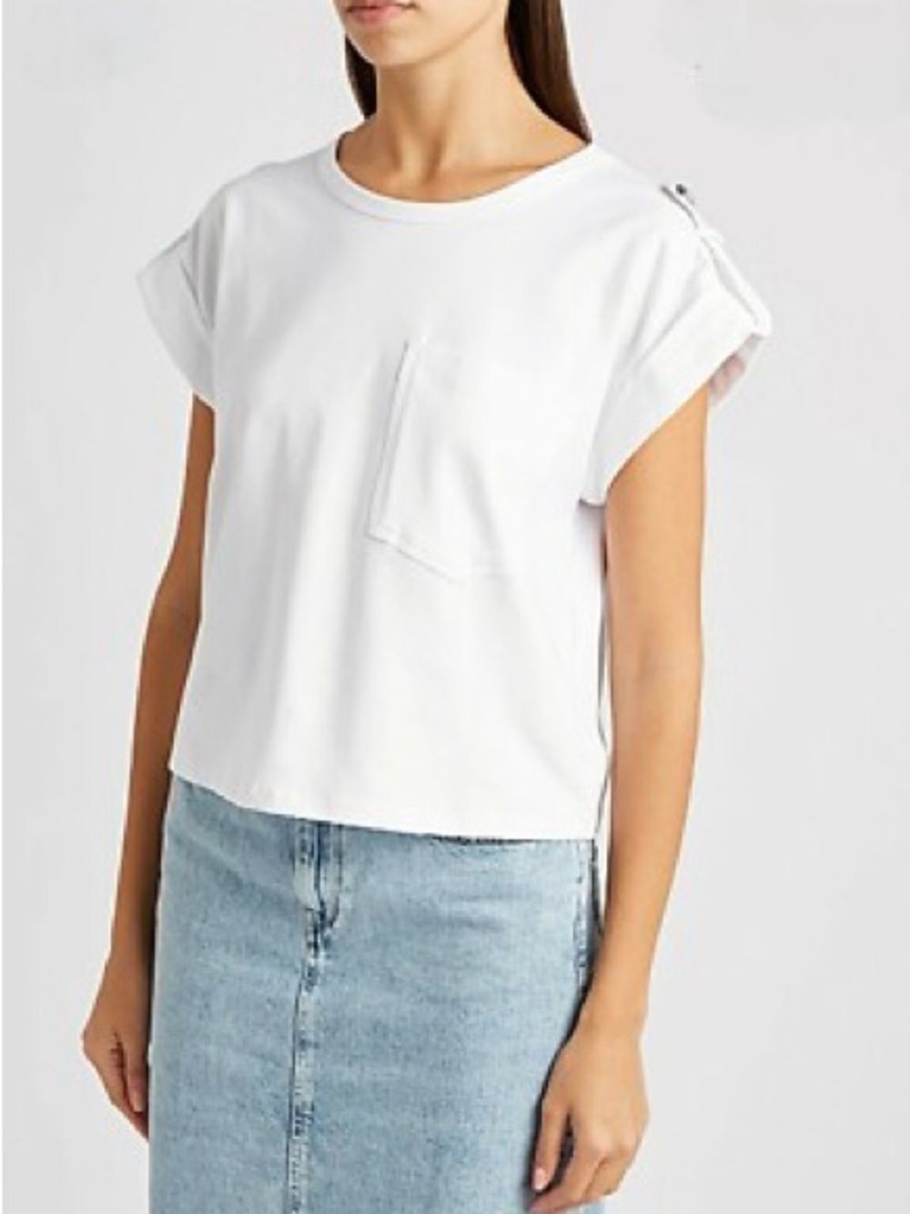 Veronica Beard Jeans White Button-Trimmed Elektra Cap Sleeve Crop T-Shirt Size S